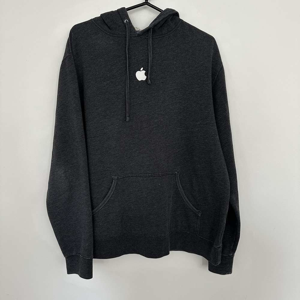 Apple Logo Hoodie Mens XL Charcoal Heather Gray Pullover Sweatshirt Tech Geek
